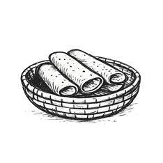 Hand-drawn sketch of traditional injera flatbread served in a woven basket at Red Sea Restaurant in Oakland Park, Florida.