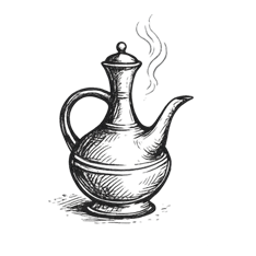 Hand-drawn illustration of a traditional Ethiopian and Eritrean jebena coffee pot used in East African coffee ceremonies.