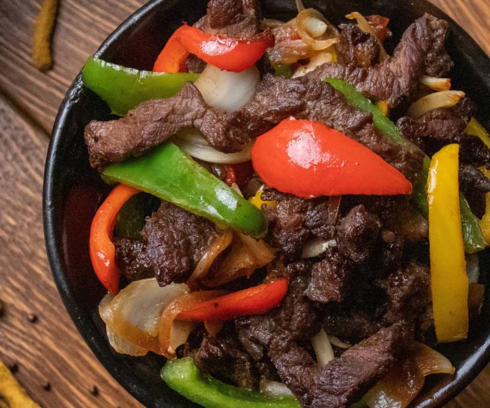 Red Sea Tibs sirloin sautéed with onions and peppers at Red Sea Restaurant in Oakland Park, Florida
